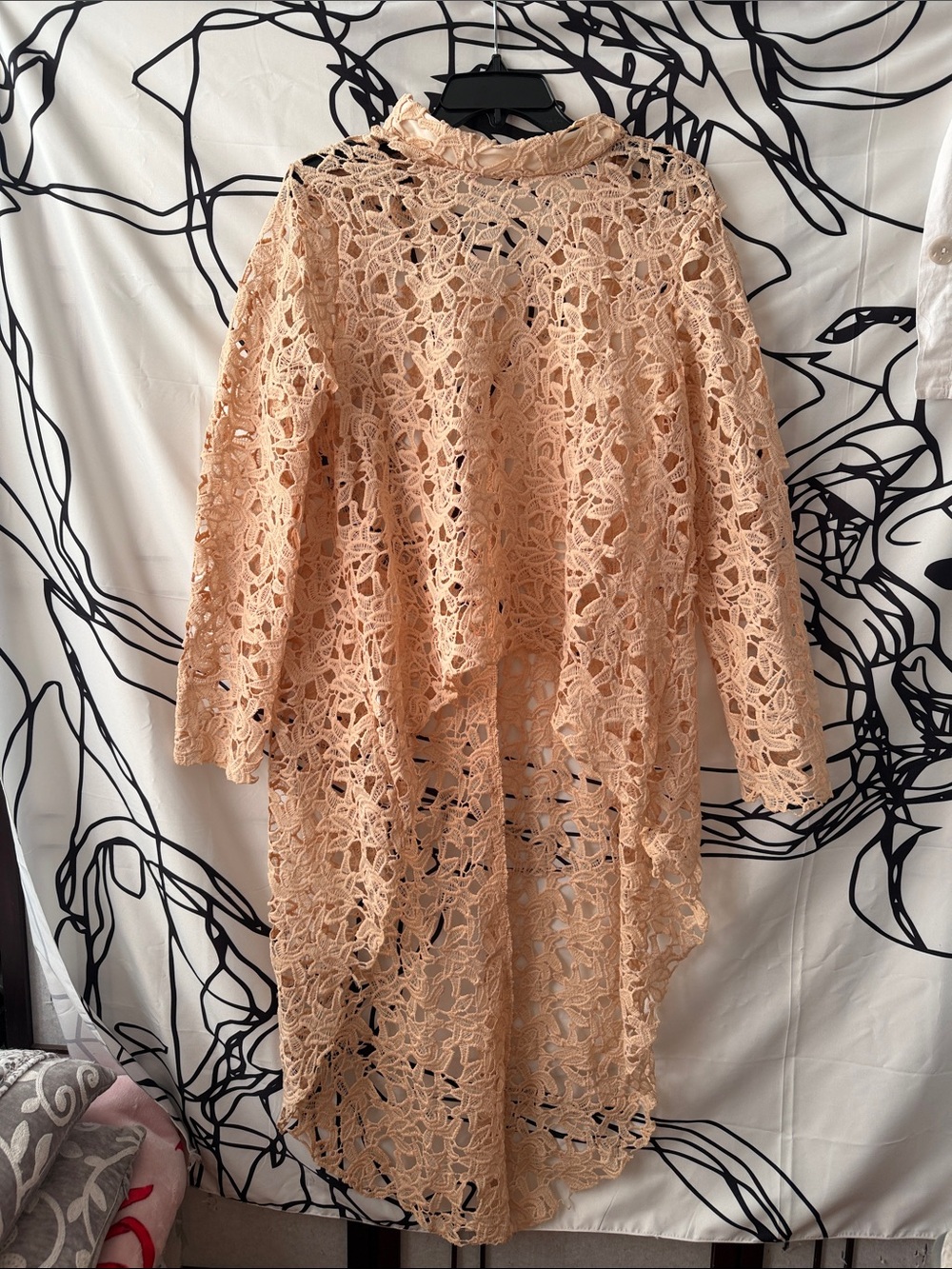 Amazon Beige Crochet Lace High-Low Longline Dress